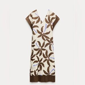 Zara XS NWT linen blend tunic dress. V-neck and short sleeves.